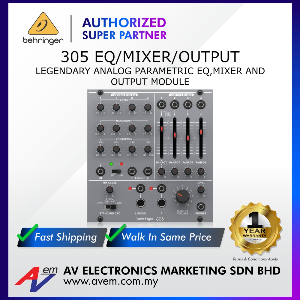 BEHRINGER 305 EQ/MIXER/OUTPUT Legendary Analog Parametric EQ, Mixer and